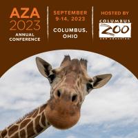 AZA graphic with giraffe and dates for conference