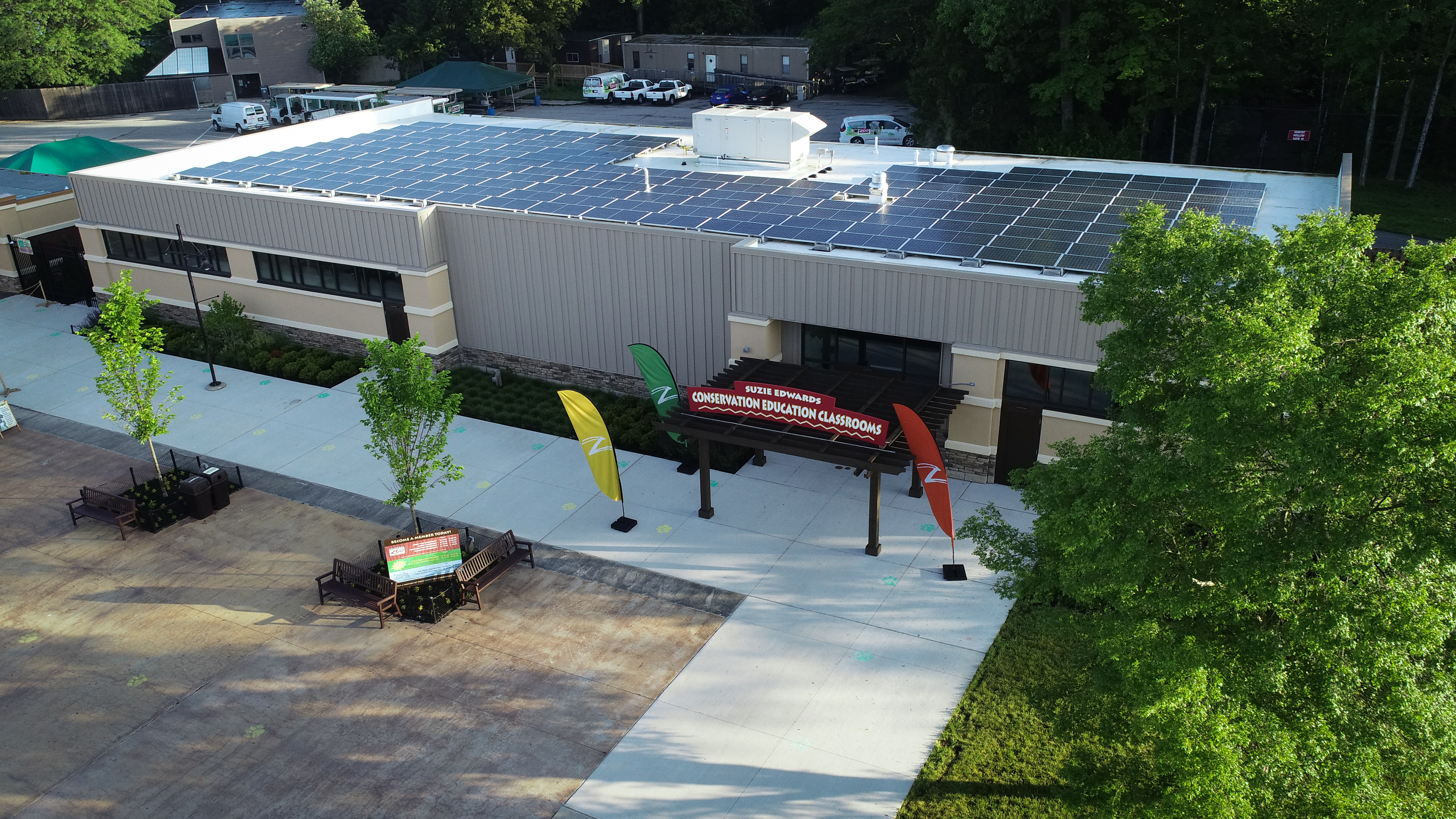 building with solar array on roof