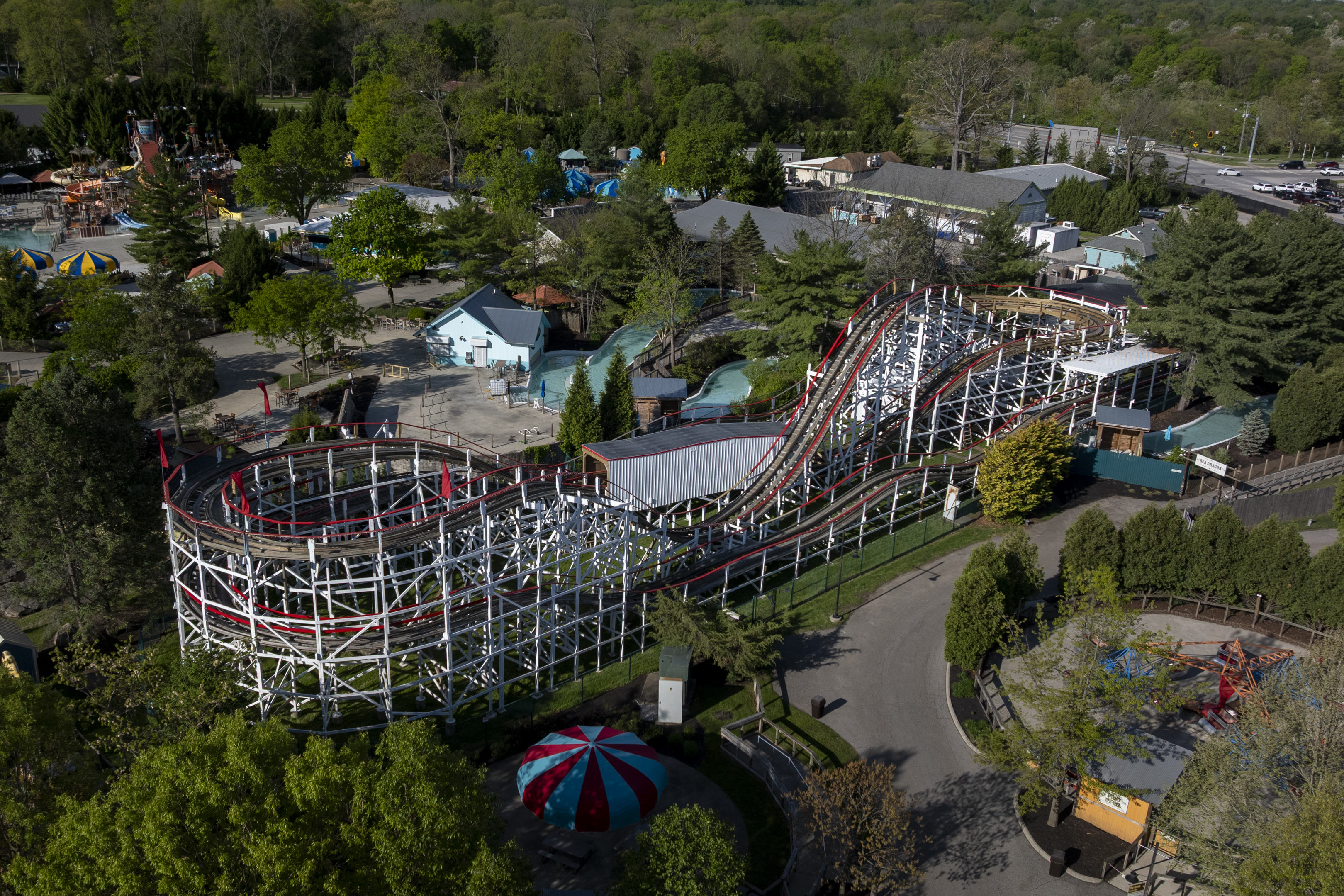 aerial image of roller coaster