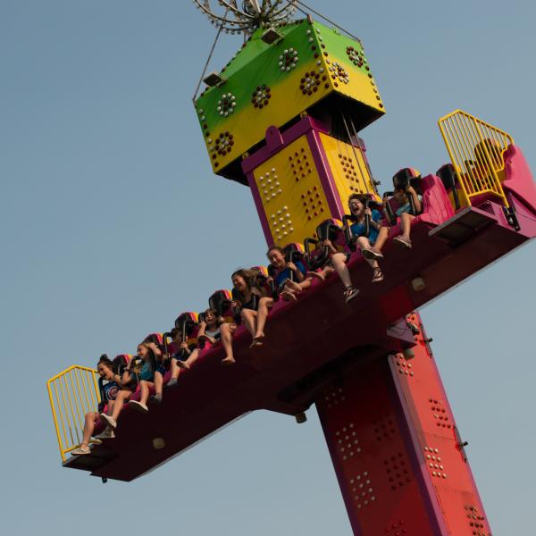 zoo guests on amusement park drop ride