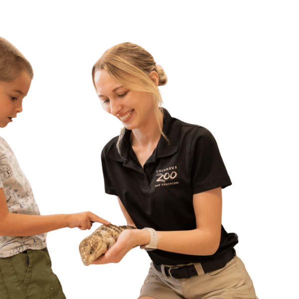 zoo employee and child